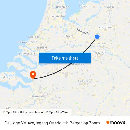 De Hoge Veluwe, Ingang Otterlo to Bergen op Zoom map
