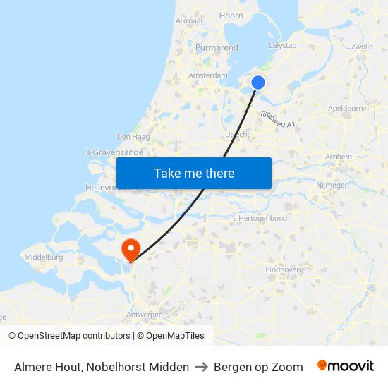 Almere Hout, Nobelhorst Midden to Bergen op Zoom map