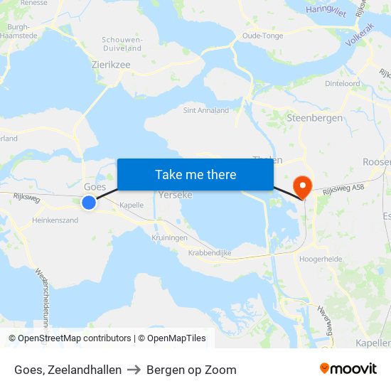 Goes, Zeelandhallen to Bergen op Zoom map