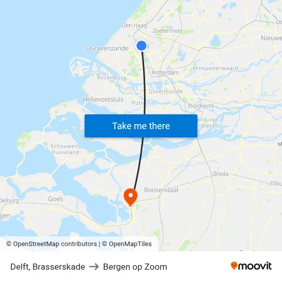 Delft, Brasserskade to Bergen op Zoom map