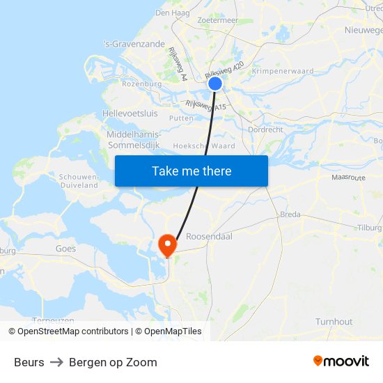 Beurs to Bergen op Zoom map