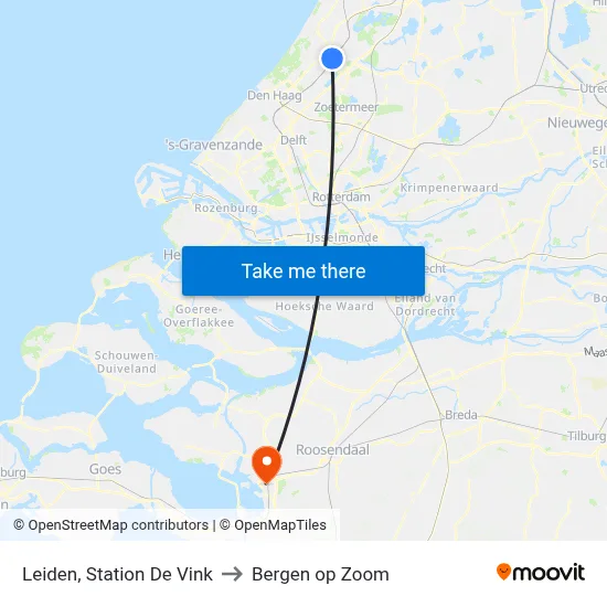 Leiden, Station De Vink to Bergen op Zoom map