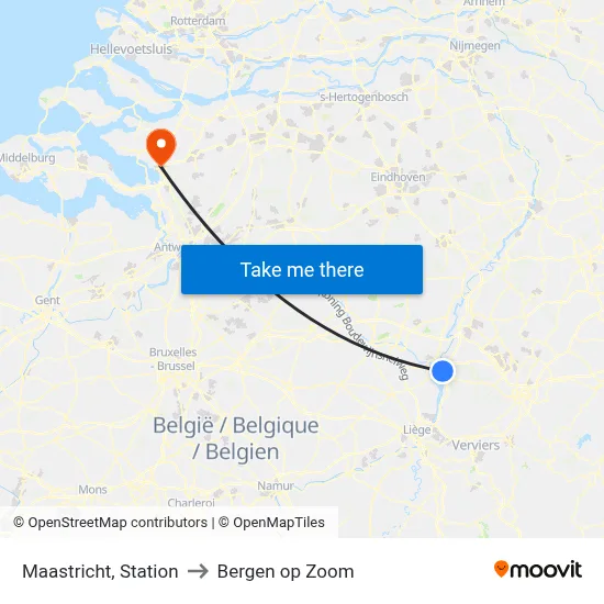 Maastricht, Station to Bergen op Zoom map