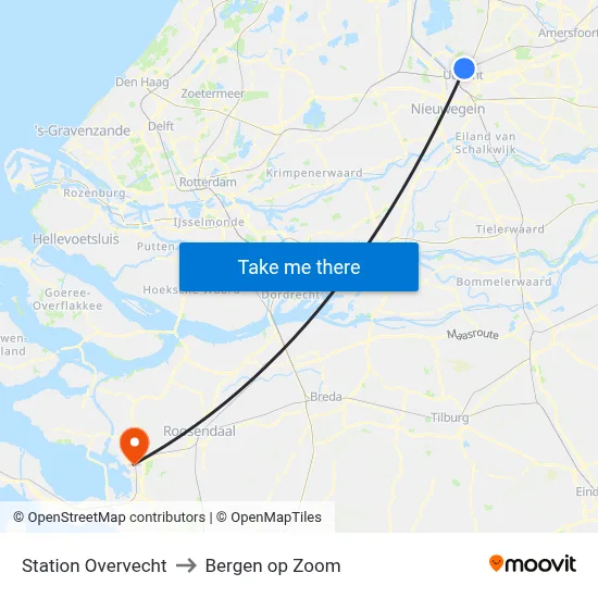 Station Overvecht to Bergen op Zoom map