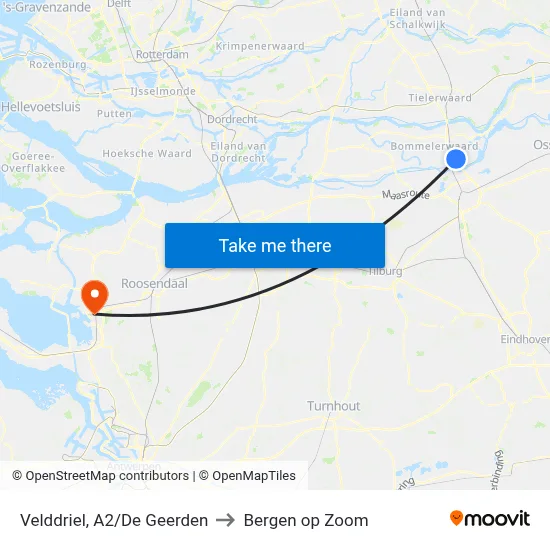 Velddriel, A2/De Geerden to Bergen op Zoom map