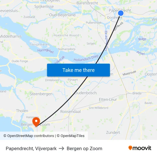 Papendrecht, Vijverpark to Bergen op Zoom map