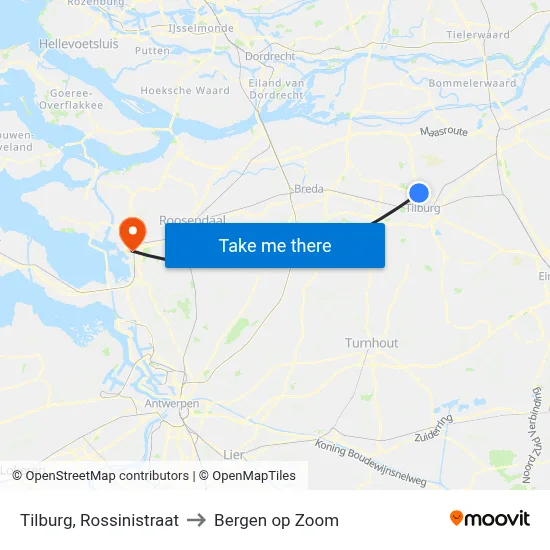 Tilburg, Rossinistraat to Bergen op Zoom map