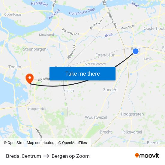 Breda, Centrum to Bergen op Zoom map