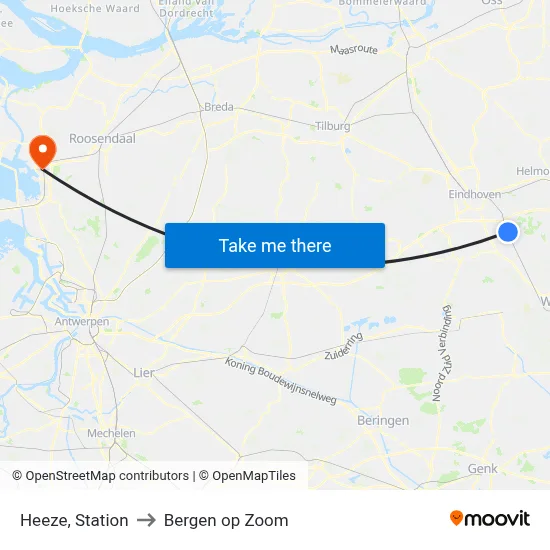 Heeze, Station to Bergen op Zoom map
