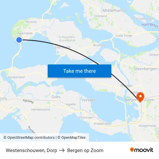 Westenschouwen, Dorp to Bergen op Zoom map