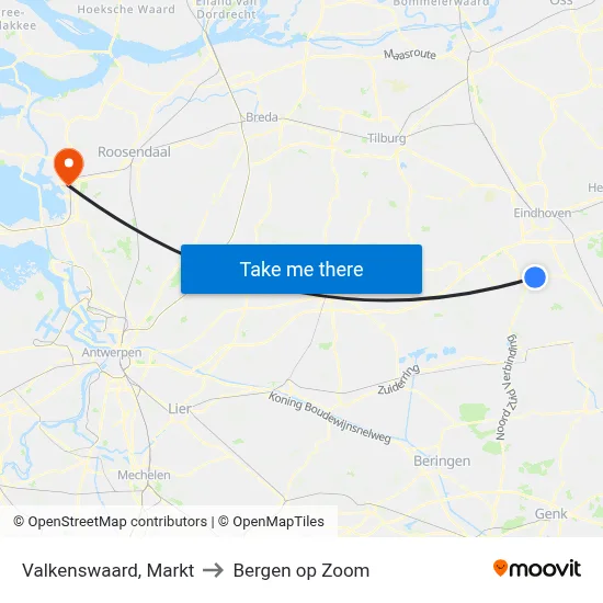Valkenswaard, Markt to Bergen op Zoom map
