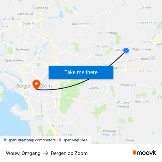 Wouw, Omgang to Bergen op Zoom map