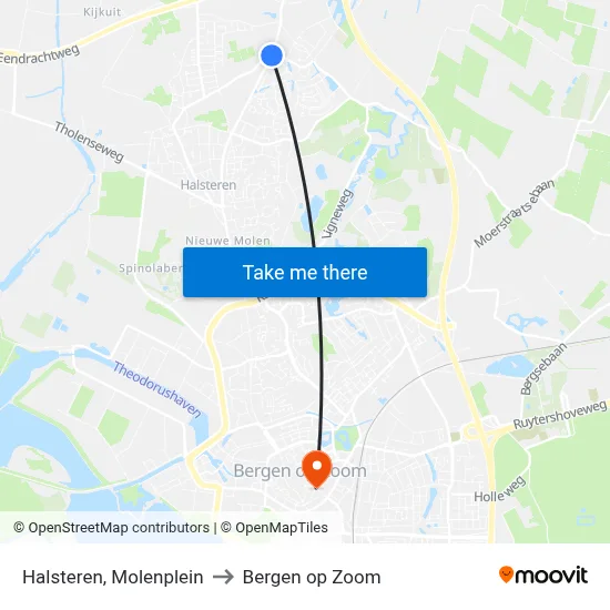 Halsteren, Molenplein to Bergen op Zoom map
