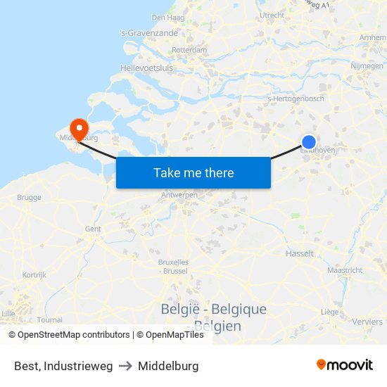 Best, Industrieweg to Middelburg map