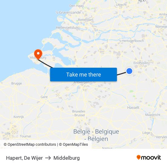 Hapert, De Wijer to Middelburg map