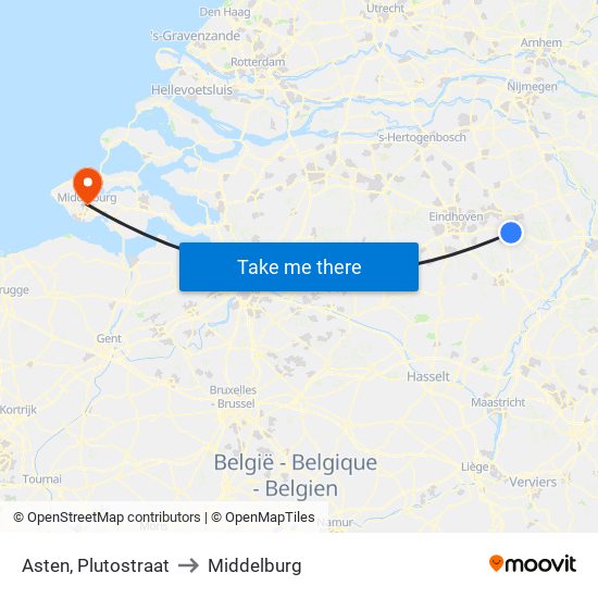 Asten, Plutostraat to Middelburg map