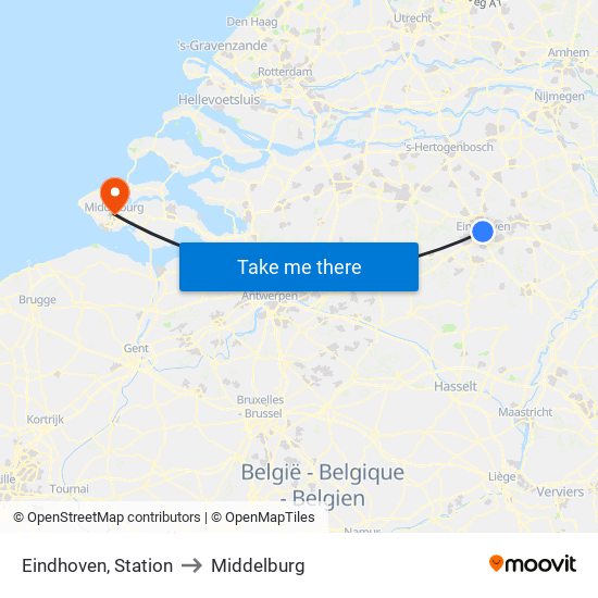 Eindhoven, Station to Middelburg map