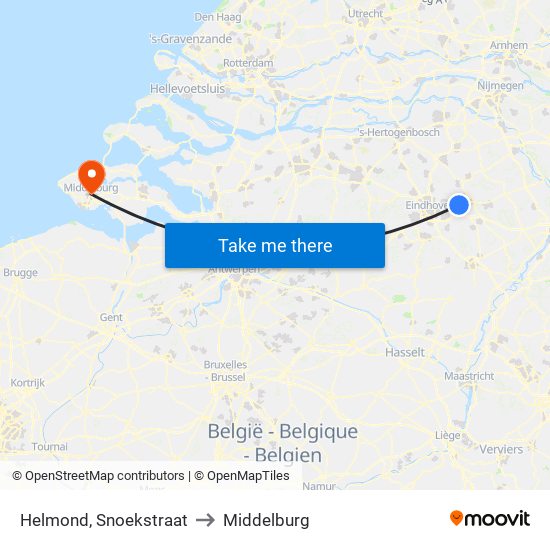 Helmond, Snoekstraat to Middelburg map