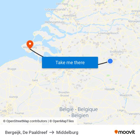 Bergeijk, De Paaldreef to Middelburg map