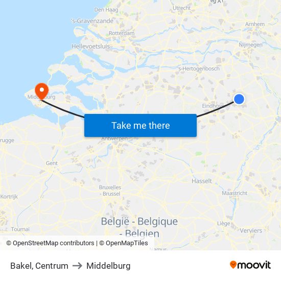 Bakel, Centrum to Middelburg map