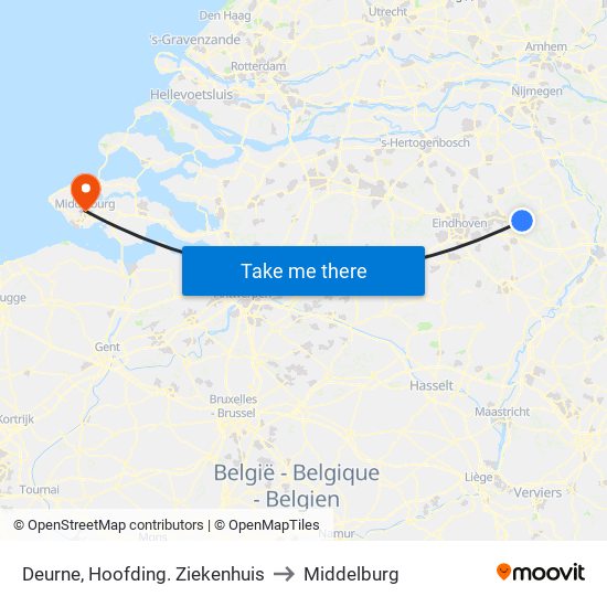 Deurne, Hoofding. Ziekenhuis to Middelburg map