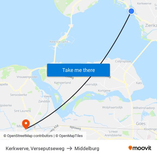 Kerkwerve, Verseputseweg to Middelburg map