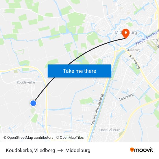 Koudekerke, Vliedberg to Middelburg map