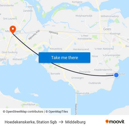 Hoedekenskerke, Station Sgb to Middelburg map