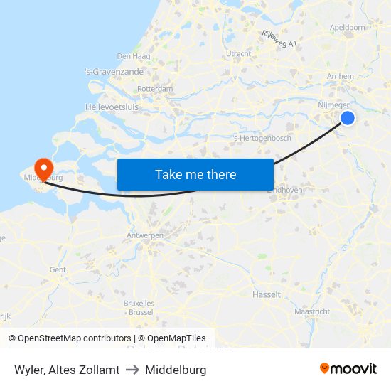 Wyler, Altes Zollamt to Middelburg map