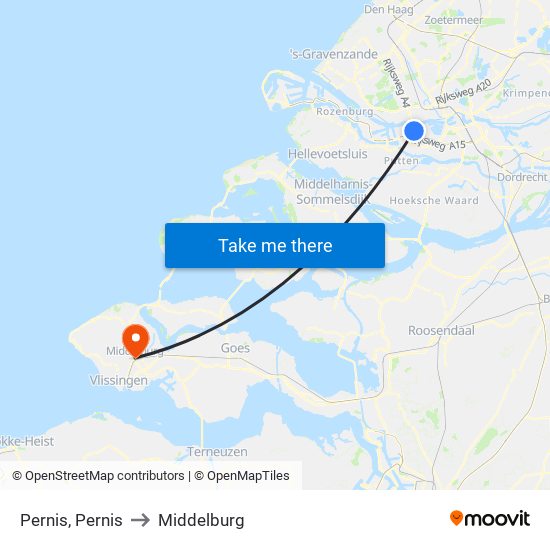 Pernis, Pernis to Middelburg map