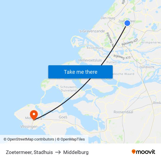 Zoetermeer, Stadhuis to Middelburg map