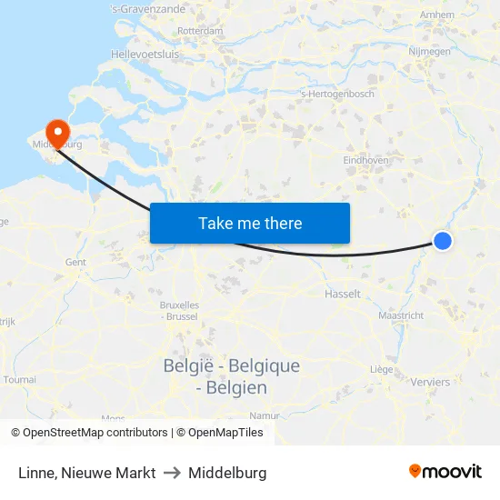 Linne, Nieuwe Markt to Middelburg map