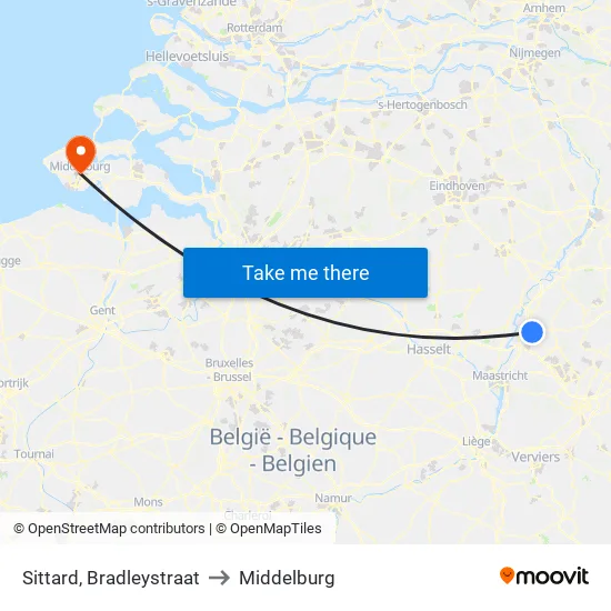 Sittard, Bradleystraat to Middelburg map