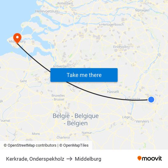 Kerkrade, Onderspekholz to Middelburg map