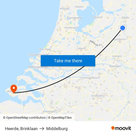 Heerde, Brinklaan to Middelburg map