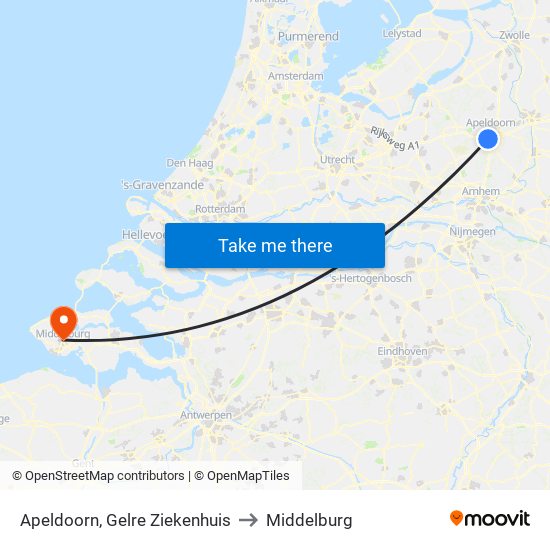 Apeldoorn, Gelre Ziekenhuis to Middelburg map