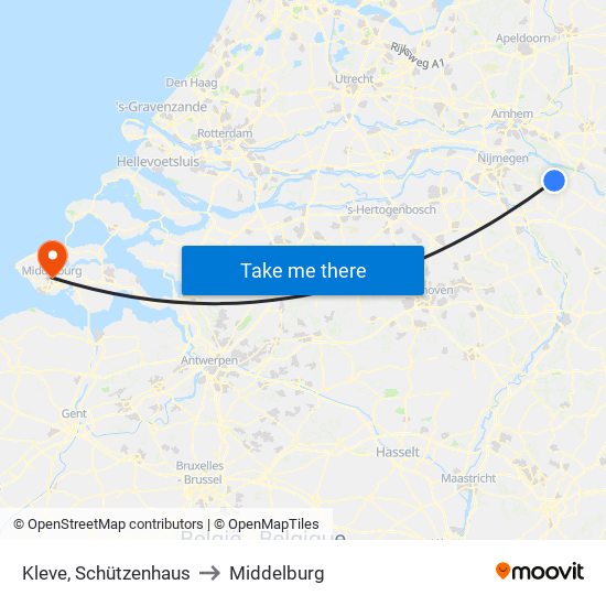 Kleve, Schützenhaus to Middelburg map