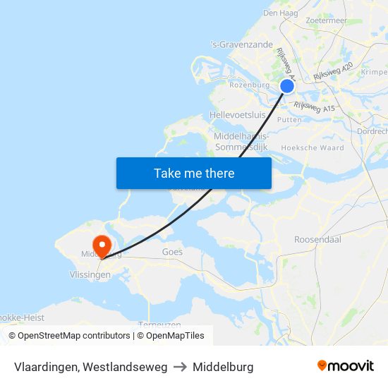 Vlaardingen, Westlandseweg to Middelburg map