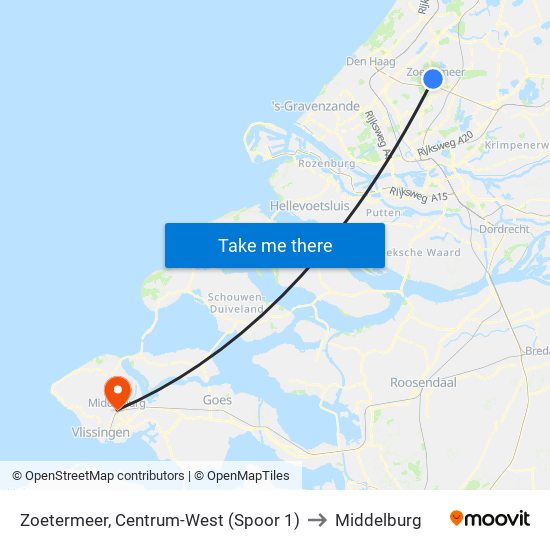 Zoetermeer, Centrum-West (Spoor 1) to Middelburg map