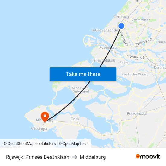 Rijswijk, Prinses Beatrixlaan to Middelburg map