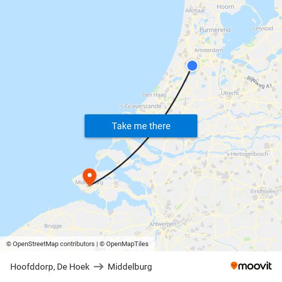 Hoofddorp, De Hoek to Middelburg map