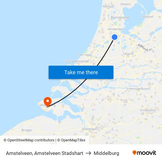 Amstelveen, Amstelveen Stadshart to Middelburg map