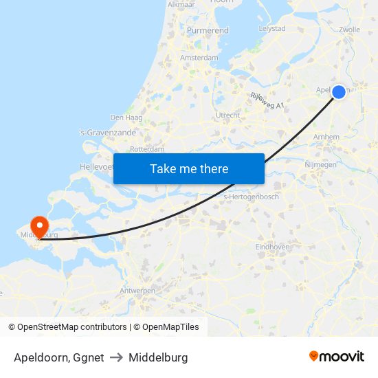 Apeldoorn, Ggnet to Middelburg map