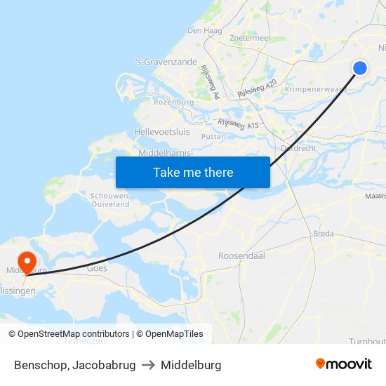 Benschop, Jacobabrug to Middelburg map