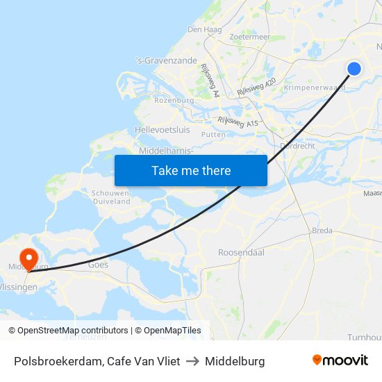 Polsbroekerdam, Cafe Van Vliet to Middelburg map