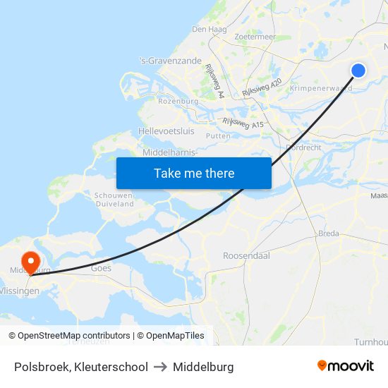 Polsbroek, Kleuterschool to Middelburg map