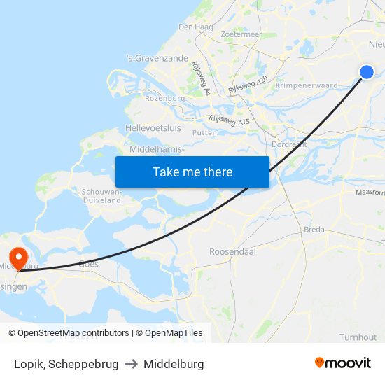 Lopik, Scheppebrug to Middelburg map