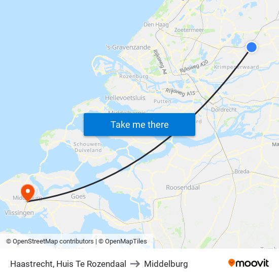 Haastrecht, Huis Te Rozendaal to Middelburg map