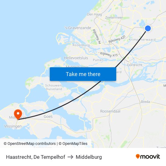 Haastrecht, De Tempelhof to Middelburg map