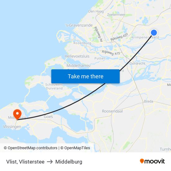 Vlist, Vlisterstee to Middelburg map